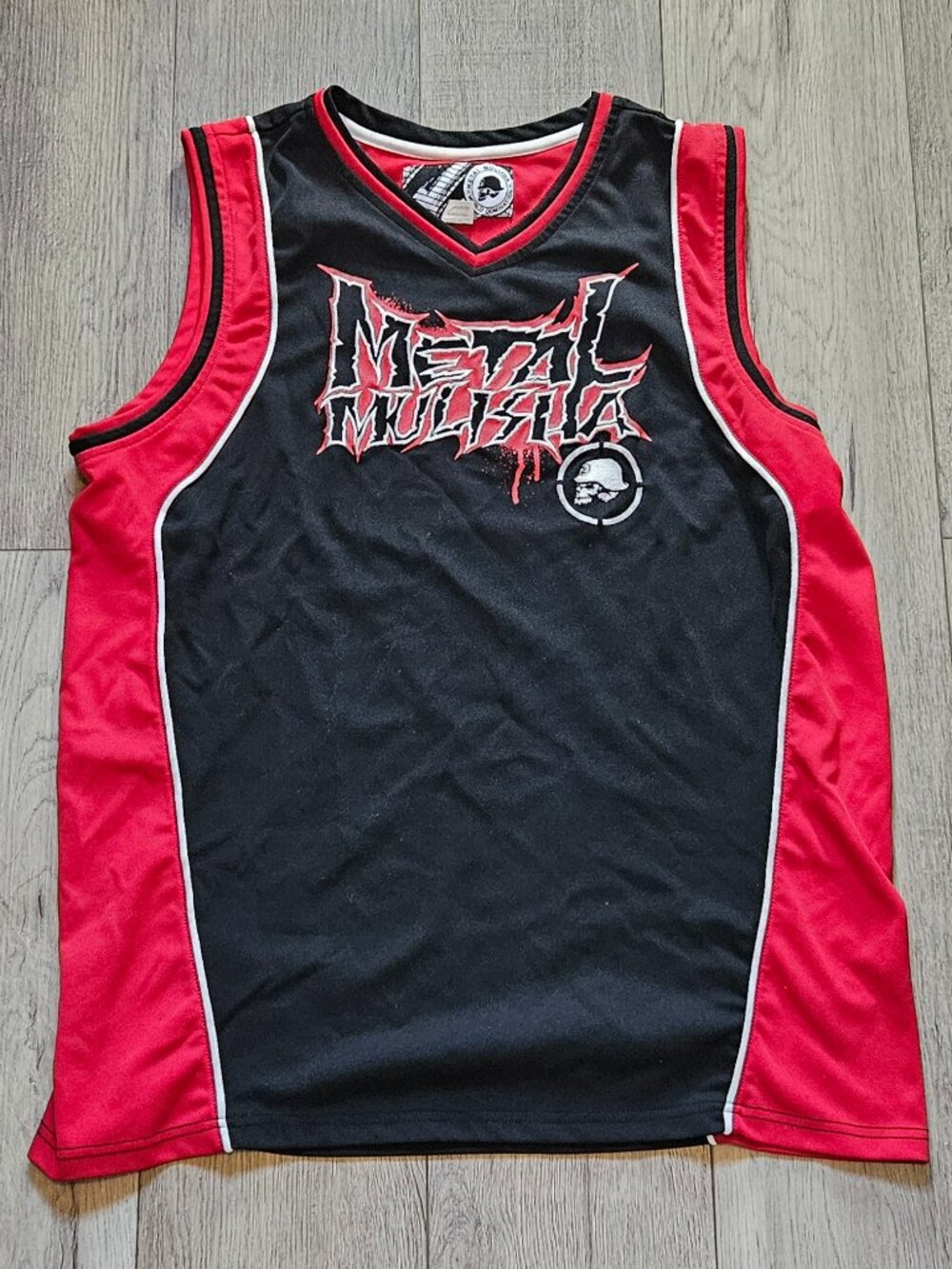 Metal Mulisha Y2K Graphic Black & Red Mesh Basketball Jersey Tank Top Size L